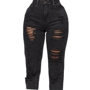 Women's NWT Plus Size Fashion Nova Lola Destructed Denim Jean,‎ Size 20WP Black